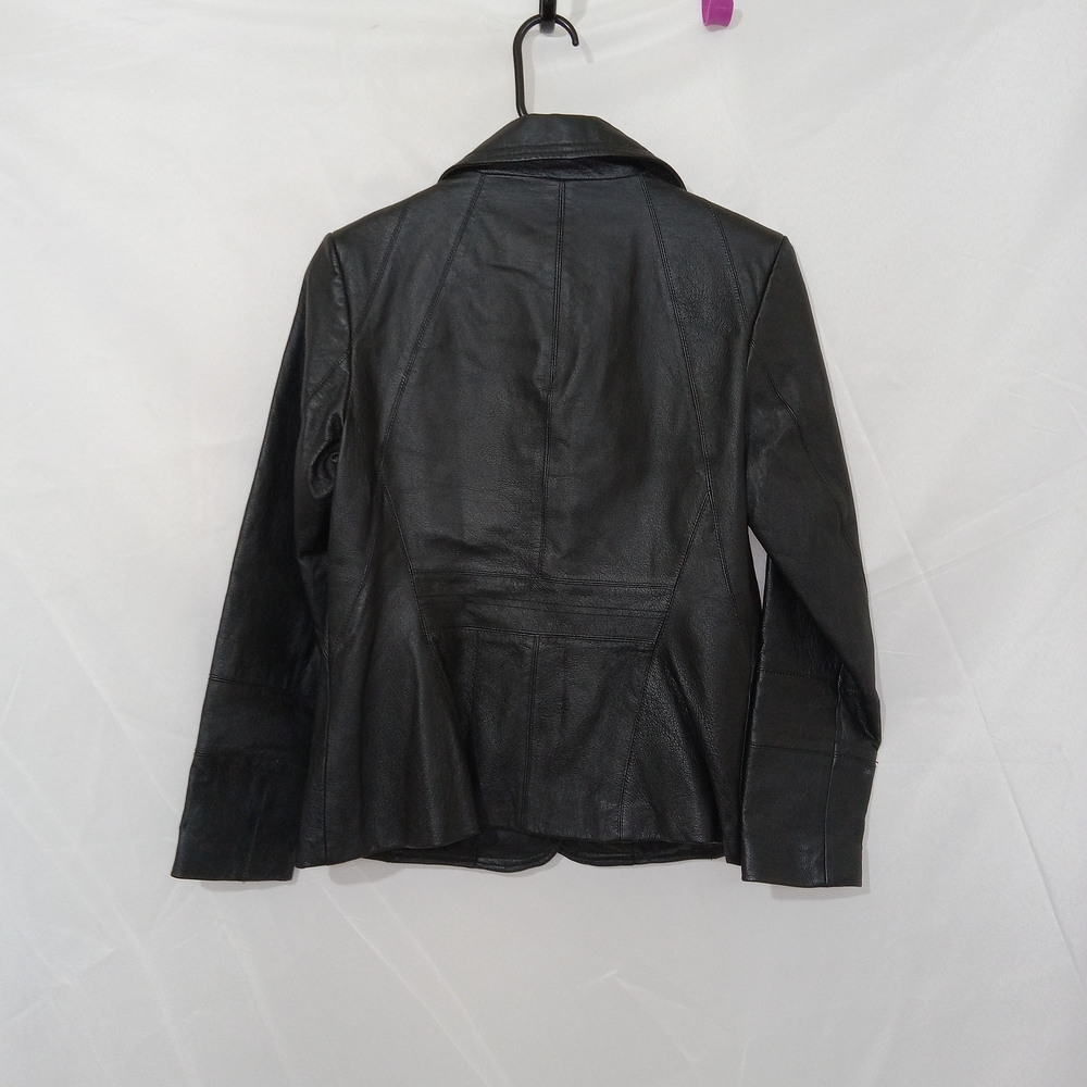 East 5th Leather Blazer Petite Small Moto Black Real Leather  Button Chic Edgy - Picture 6 of 14
